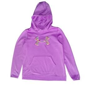 Purple Underarmour Hoodie Size YLG Youth Large Front Pocket Cute Multicolor Logo